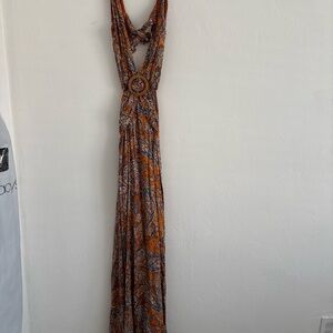 Elegant Paisley Orange Maxi Dress